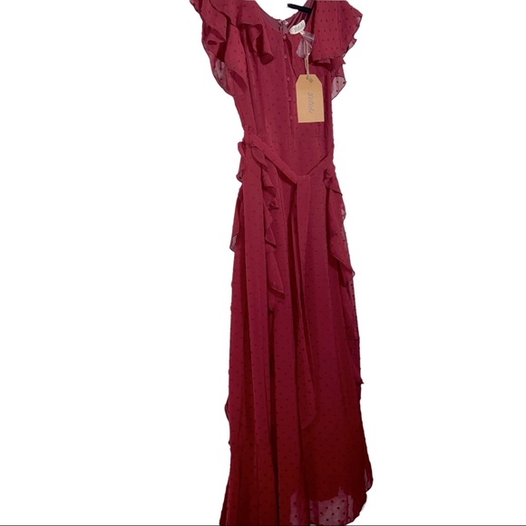 Gorgeous Listicle Burgandy Textured Maxi Flowy Ruffle Design Size M Boutique - Picture 7 of 7